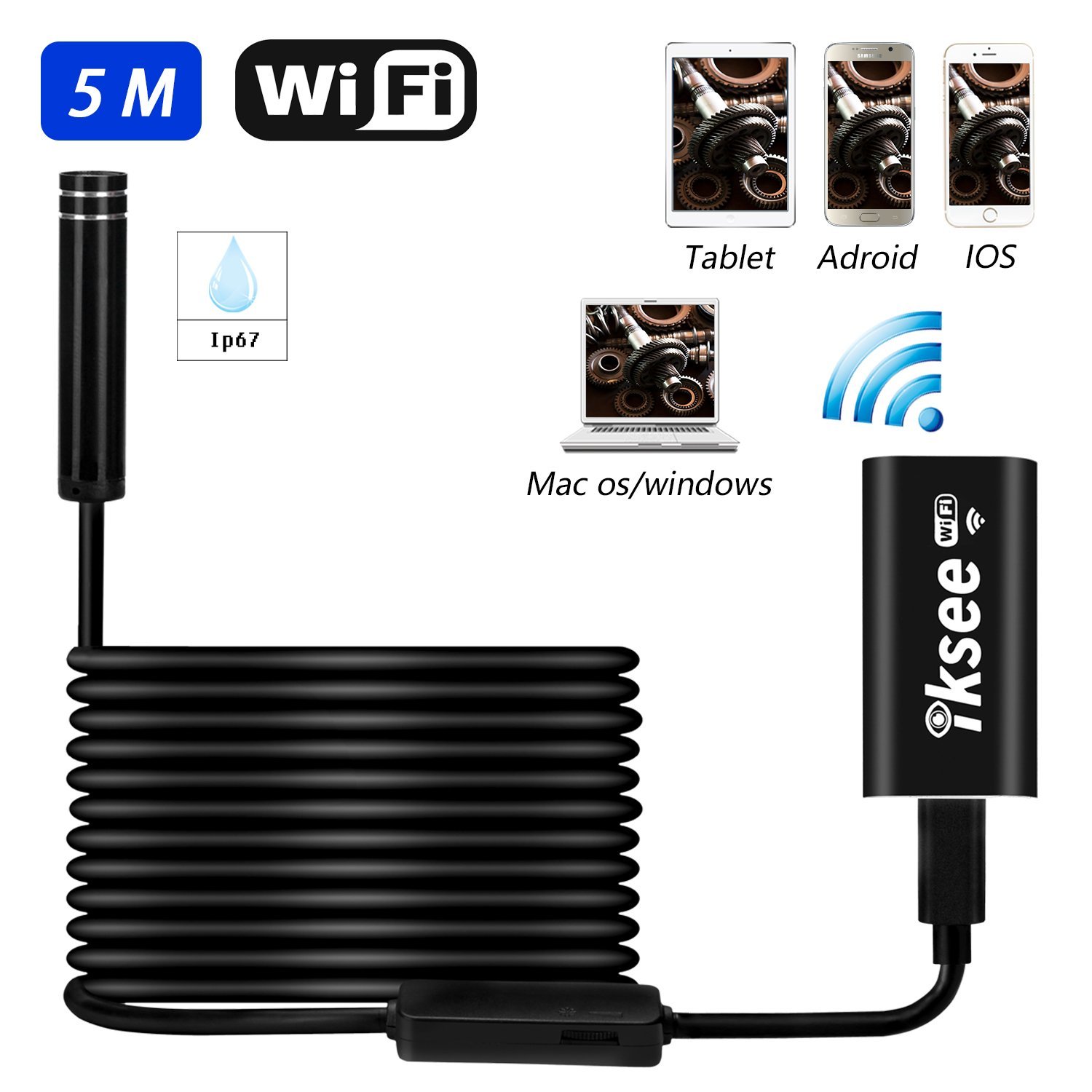 5M Wireless Endoscope WiFi Borescope Inspection Camera For iOS Android  iPhone